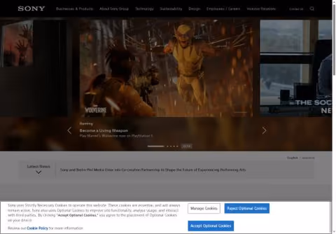 Главная страница sony.com