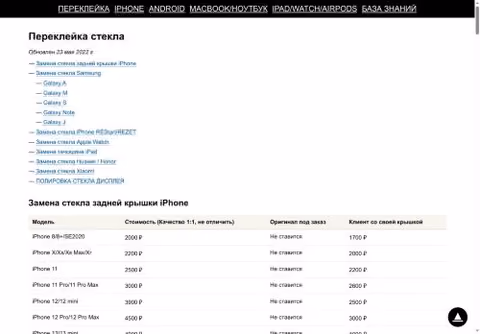 Главная страница restart-price.ru